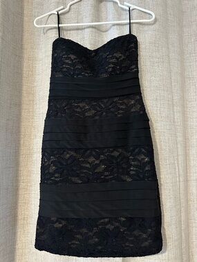 As U Wish Black Lace Strapless Midi Dress
